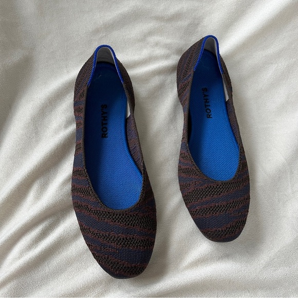 Rothy's Limited Edition Sapphire Zebra Square Toe Flat, Brown Dark Blue Size 9.5 - Picture 3 of 4